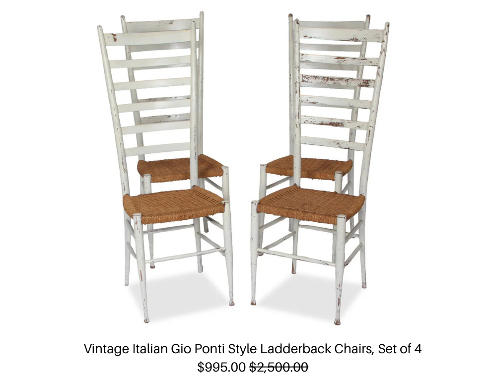 Vintage Italian Gio Ponti Style Ladderback Chairs, Set of 4