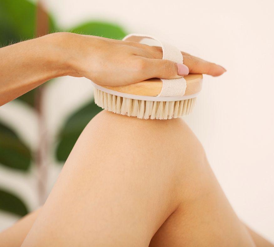 Close-up of a natural dry body brush used for exfoliating and stimulating skin. Fearrington Village.