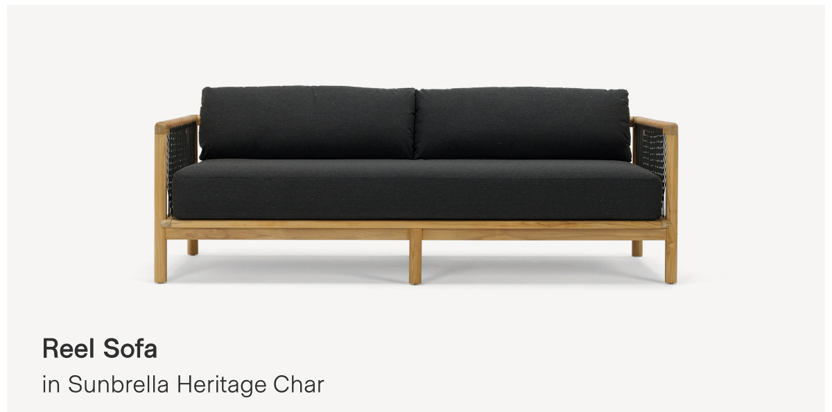 Reel Sofa in Sunbrella Heritage Char