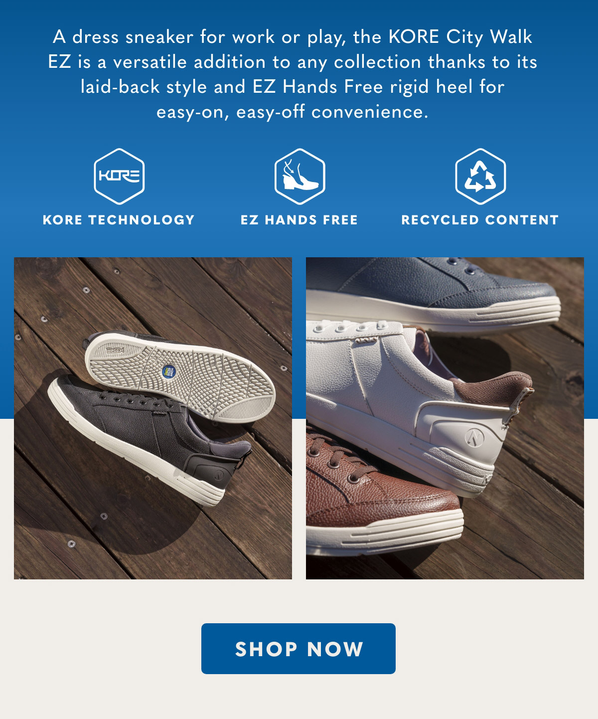 Kore City Walk EZ - A versatile dress sneaker with laid-back style. Display images to learn more.