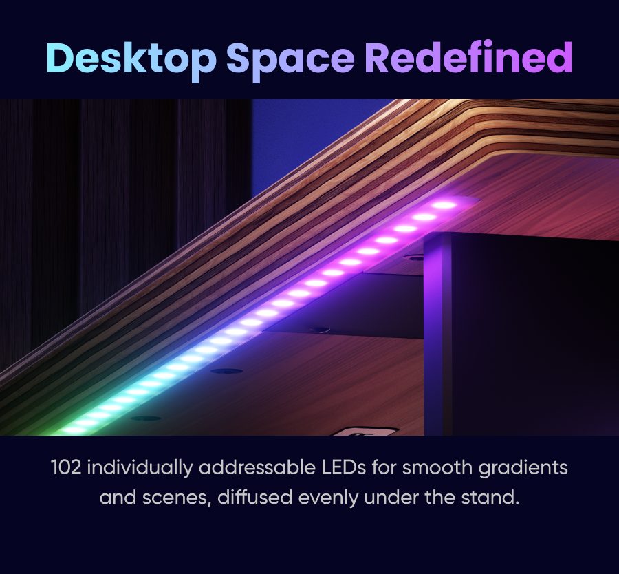 Smart LED Monitor Stand - dual-flux lighting and real wood build