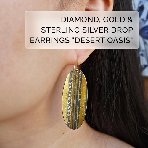 Diamond, Gold & Sterling Silver Drop Earrings - "Desert Oasis"