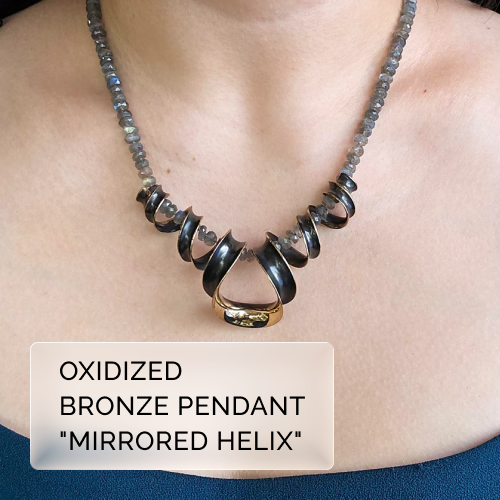 Oxidized Bronze Pendant - "Mirrored Helix"