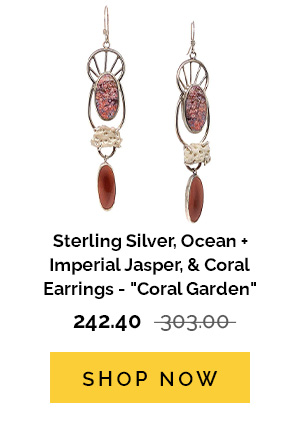 Sterling Silver, Ocean + Imperial Jasper, & Coral Earrings - "Coral Garden"