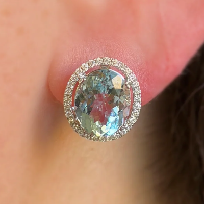 Aquamarine & Diamond Stud Earrings