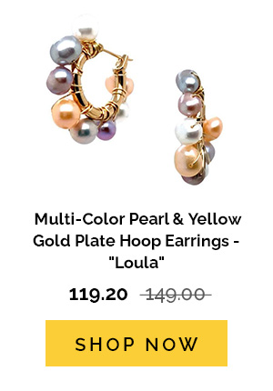 Multi-Color Pearl & Yellow Gold Plate Hoop Earrings - "Loula"