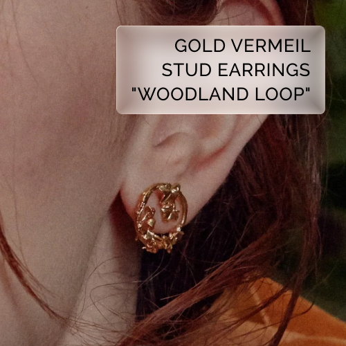Gold Vermeil Stud Earrings - "Woodland Loop"
