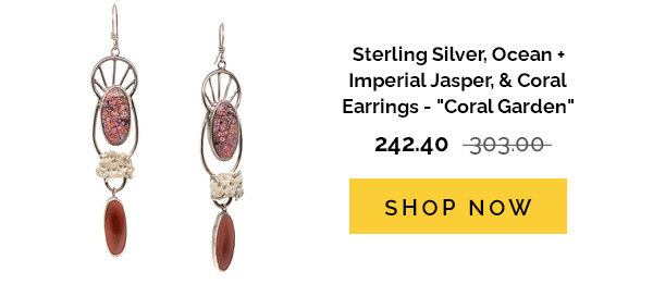 Sterling Silver, Ocean + Imperial Jasper, & Coral Earrings - "Coral Garden"