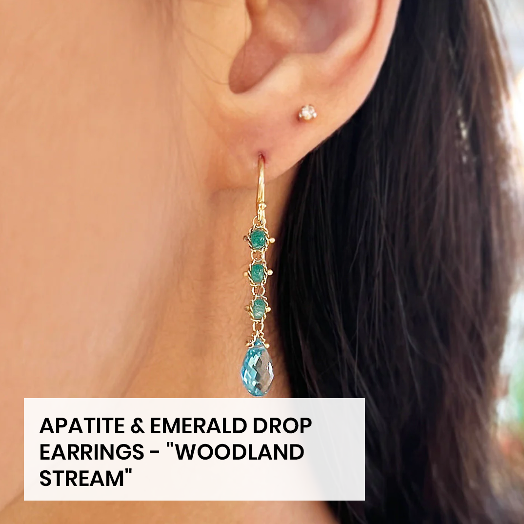 Apatite & Emerald Drop Earrings - "Woodland Stream"