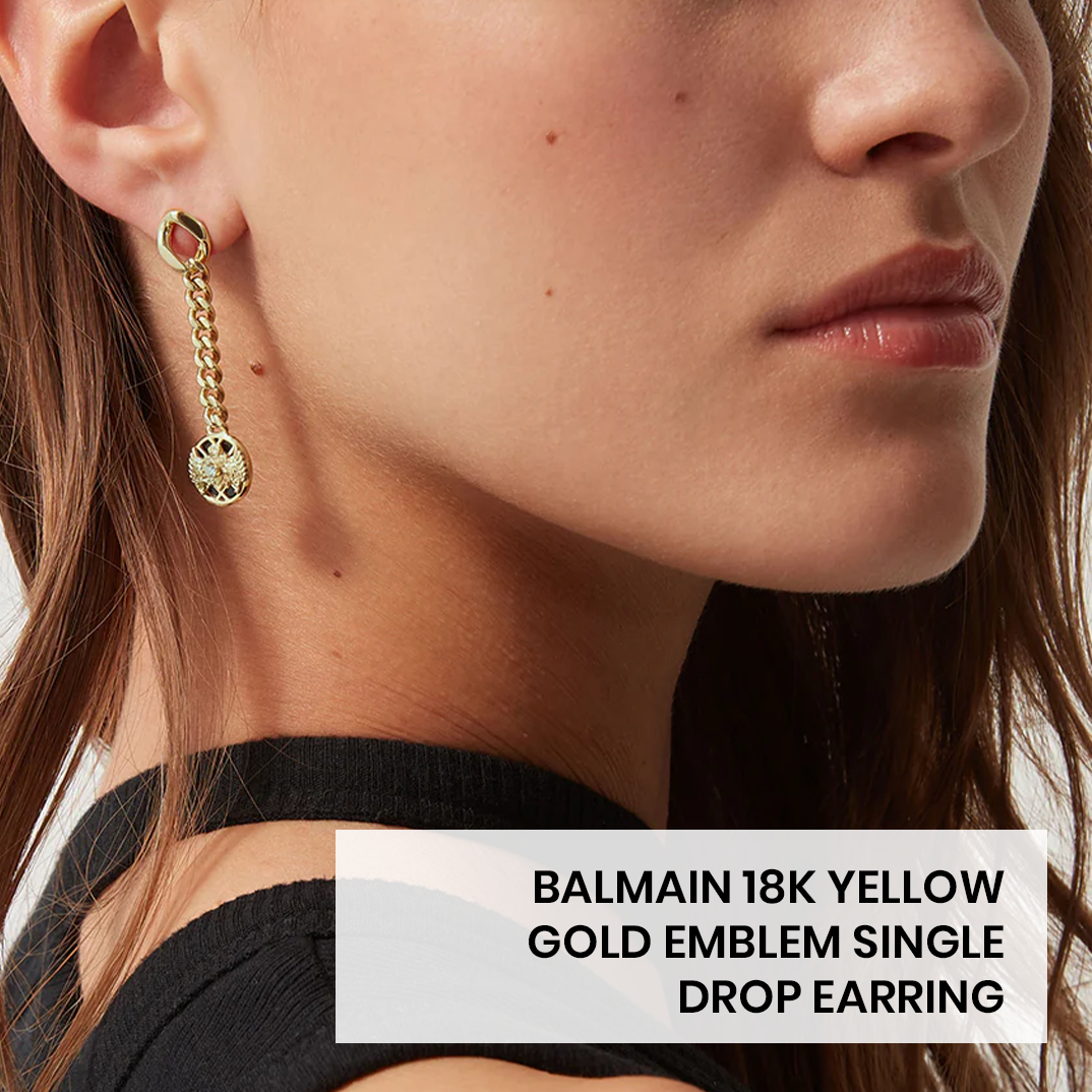Balmain 18K Yellow Gold Emblem Single Drop Earring