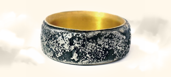 Sterling Silver and Yellow Gold Wide Band -"Two Clouds"