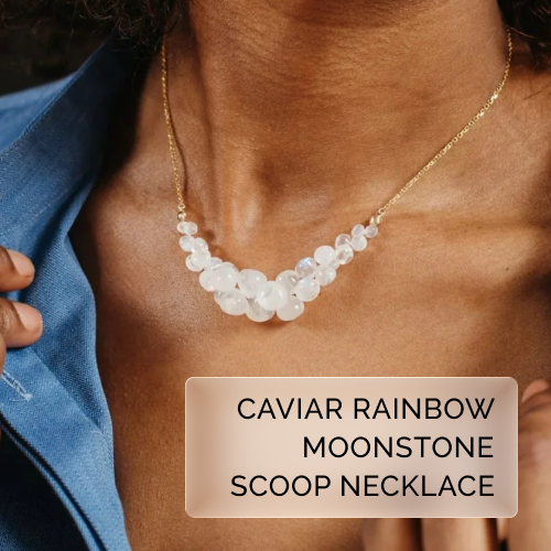 Caviar Rainbow Moonstone Scoop Necklace