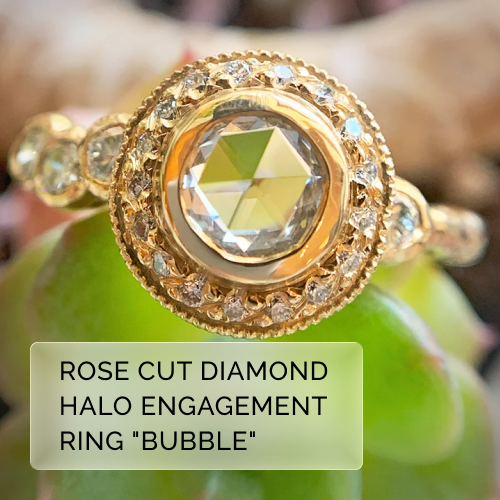Rose Cut Diamond Halo Engagement Ring - "Bubble"