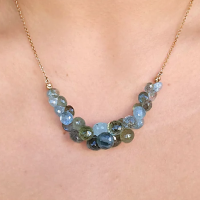 Caviar Moss Aquamarine Scoop Necklace