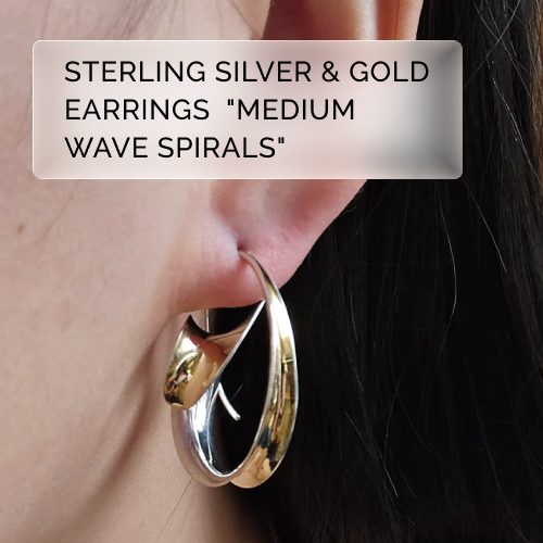 Sterling Silver & Gold Earrings - "Medium Wave Spirals"