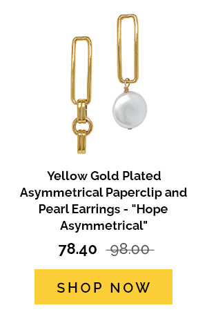 Yellow Gold Plated Asymmetrical Paperclip and Pearl Earrings - "Hope Asymmetrical"