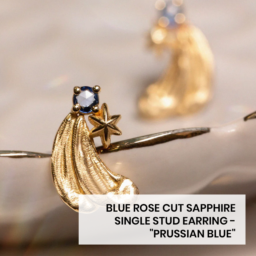 Blue Rose Cut Sapphire Single Stud Earring - "Prussian Blue"