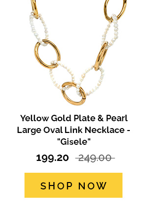 Yellow Gold Plate & Pearl Large Oval Link Necklace - "Gisele"