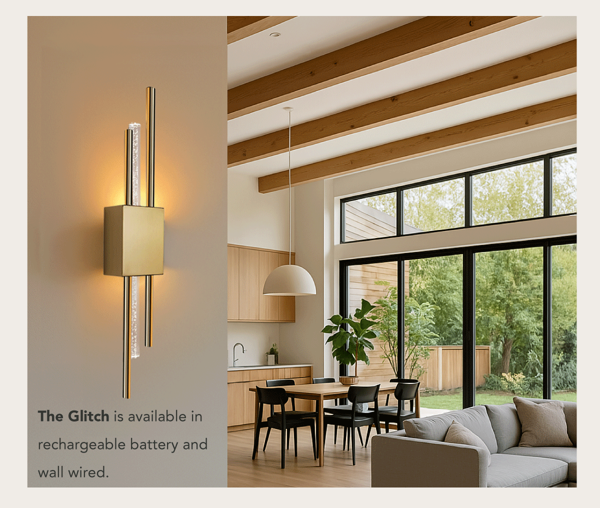 The Glitch is available ln both rechargeable battery and wall wired - along with 5 color choices.