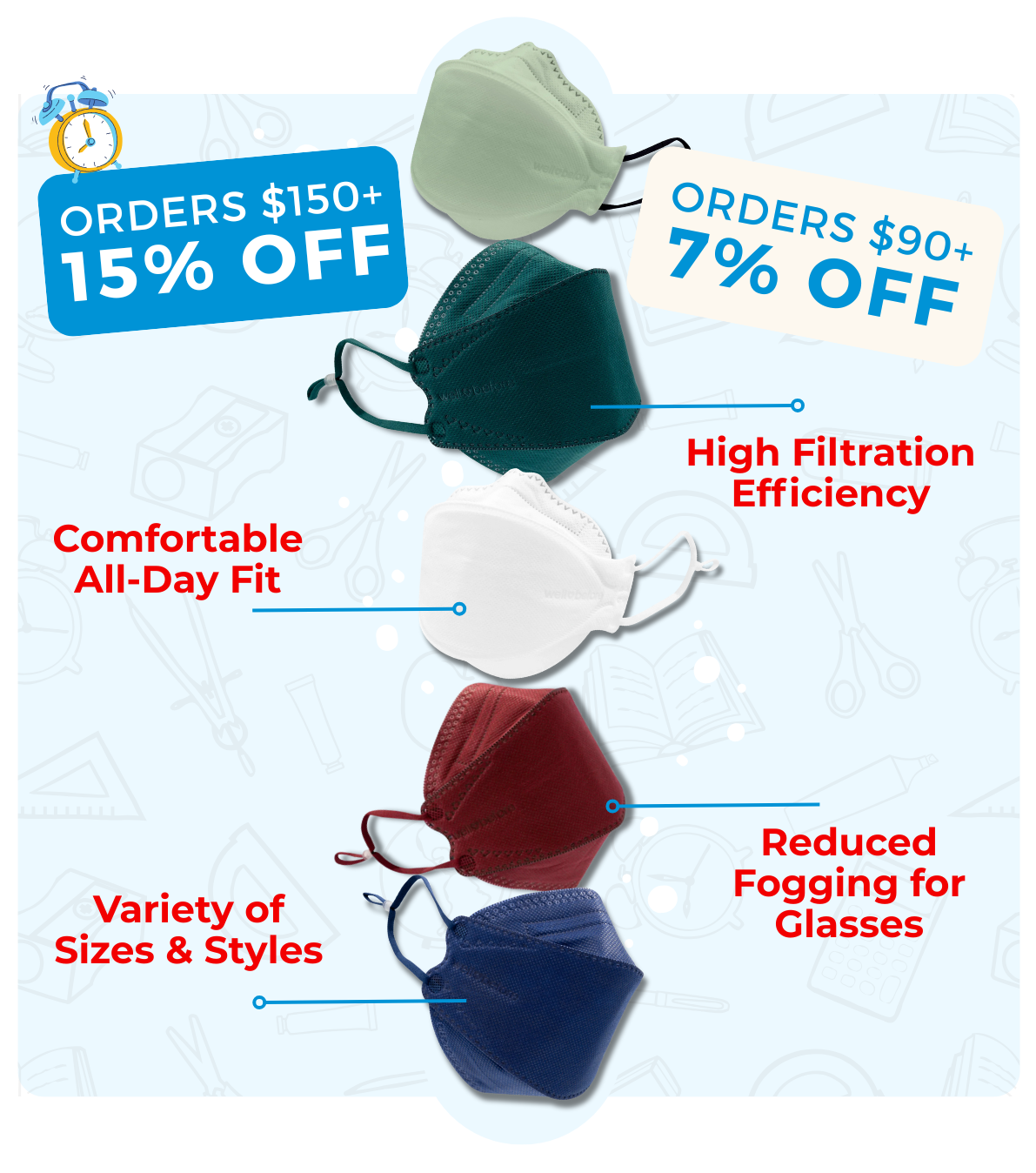Back to School Sale on masks! >> 7% OFF orders $90+ 15% OFF orders $150+