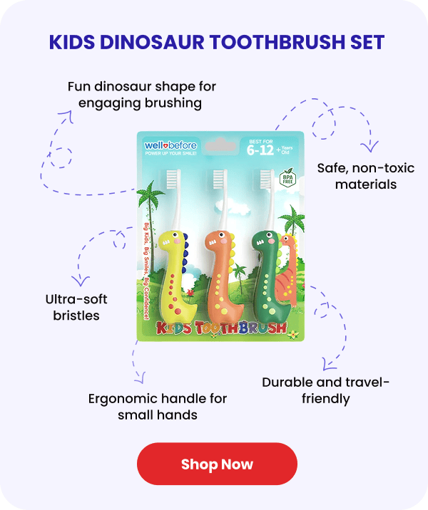 Kids Dinosaur Toothbrush Set | 3 Fun Colors in One Pack >>>