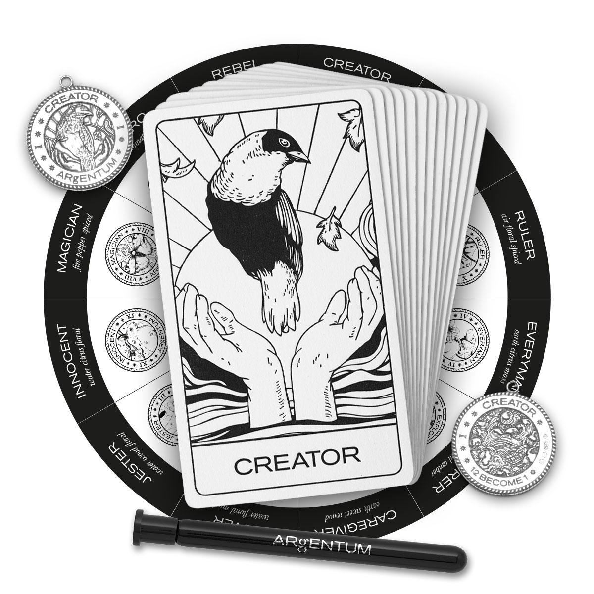 ARgENTUM's CREATOR archetype card, silver talisman and 2ml vial