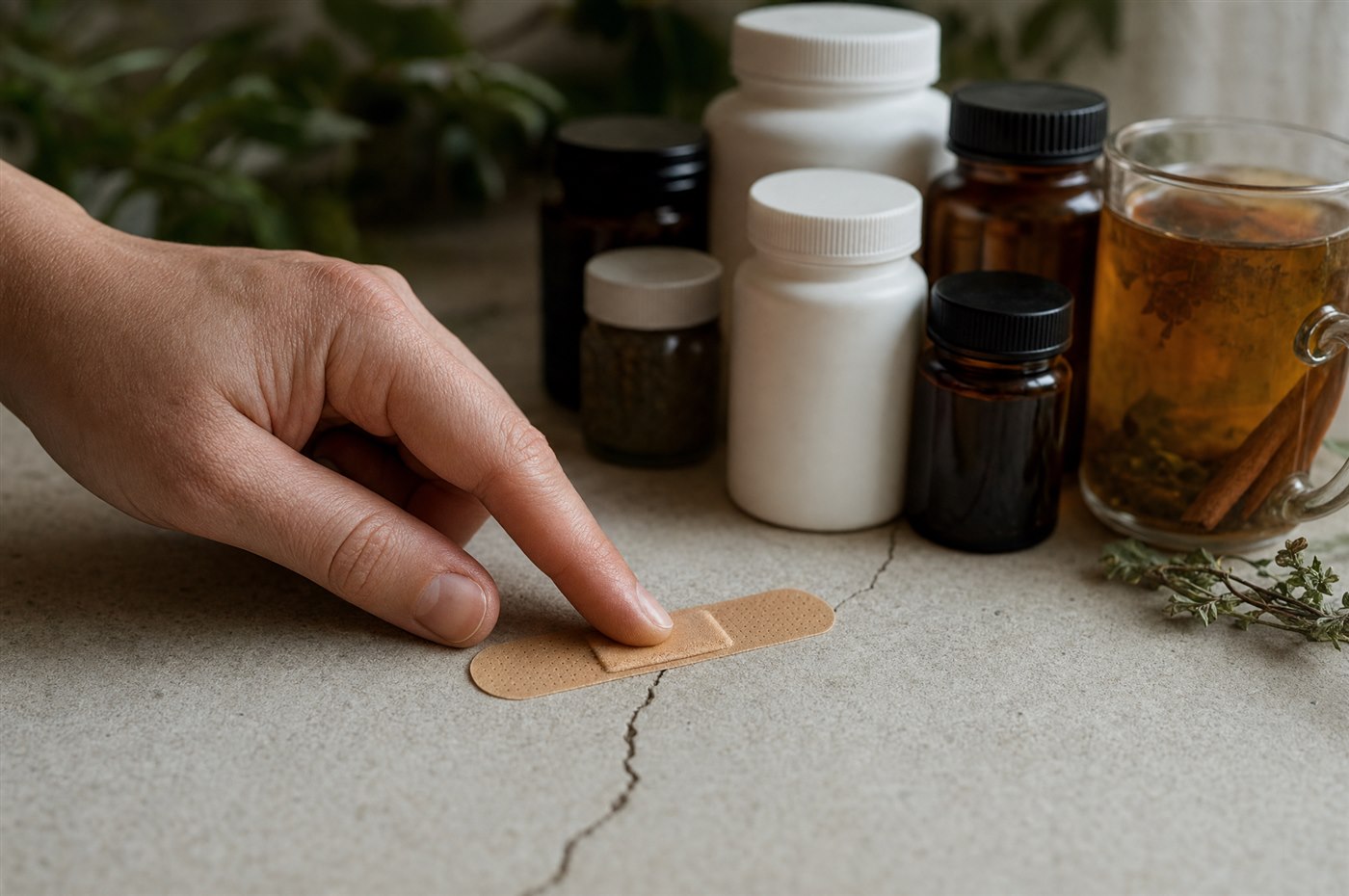 Apple cider vinegar, berberine, metformin and cinnamon tea crossed out as surface fixes
