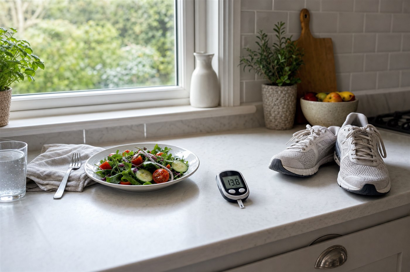 A healthy plate and daily walking, both labelled not enough on their own