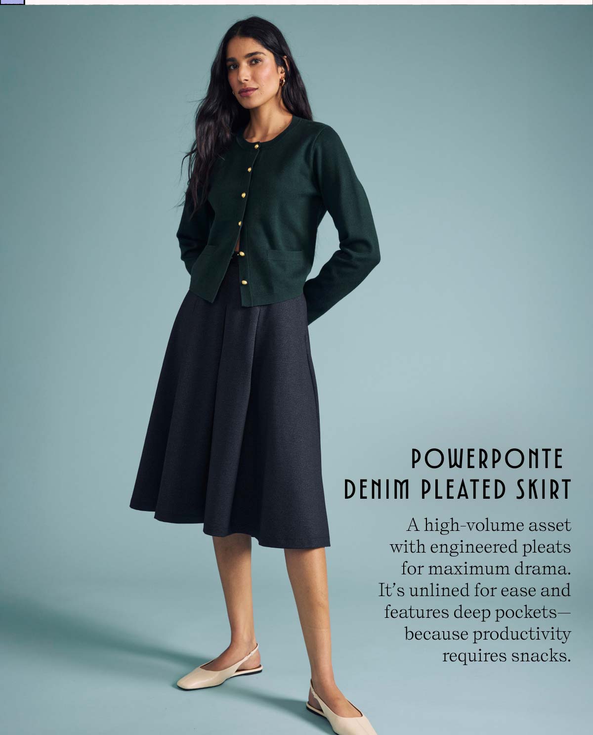 PowerPonte Denim Pleated Skirt