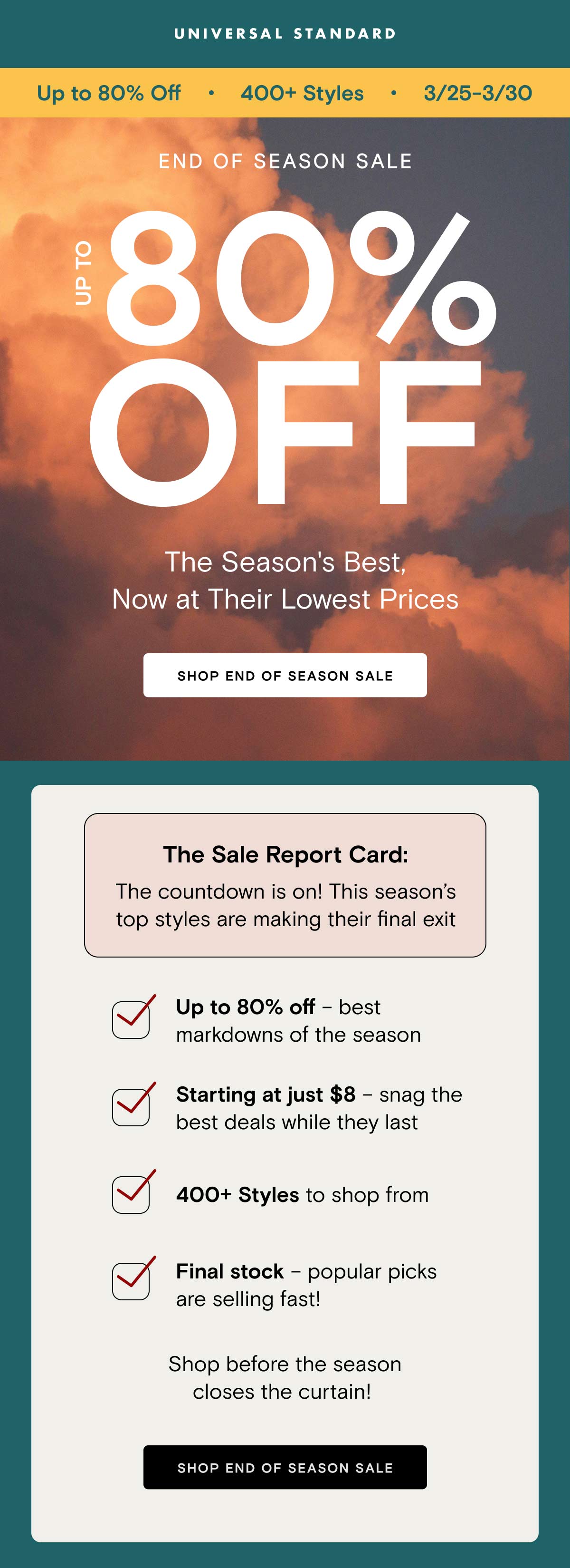 End of Season Sale - up to 80% OFF