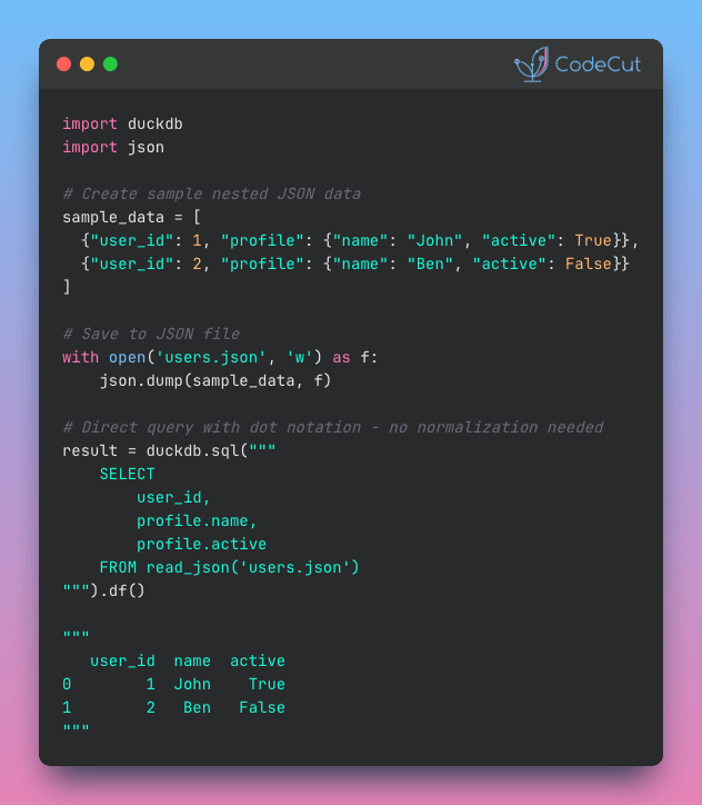 Query Nested JSON with DuckDB SQL Dot Notation