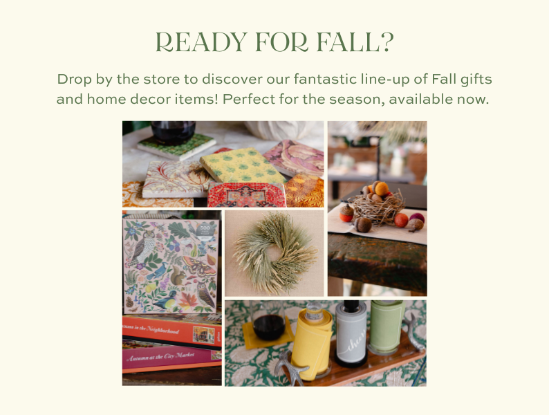 Seasonal fall gifts and home décor including books, candles, wreaths, and autumn-inspired accessories at Blossom & Vine