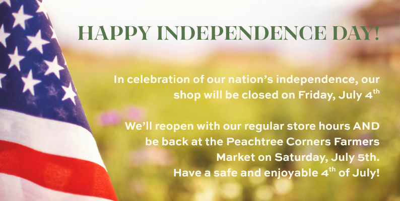 Independence Day announcement with American flag and July 4th holiday store closing information