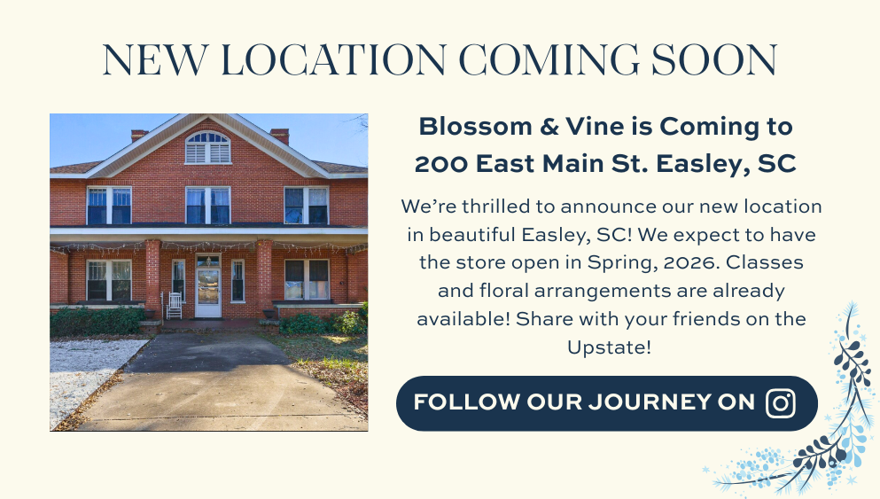 Historic building in downtown Easley, South Carolina, future home of Blossom & Vine's new location opening in Spring 2026
