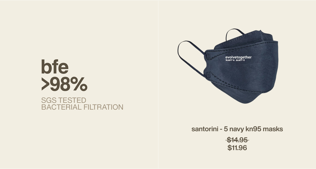 BFE > 98% | SGS Tested Bacterial Filtration | santorini - 5 navy KN95 masks | $11.96