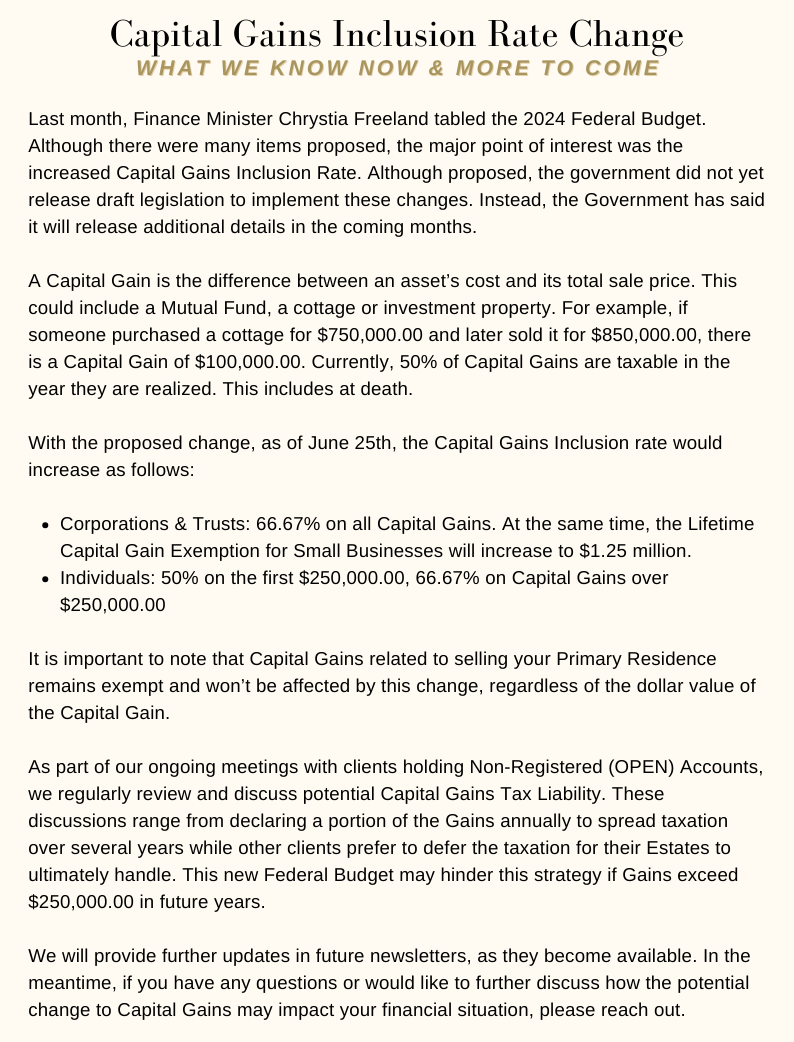 Capital Gains Inclusion Rate Change