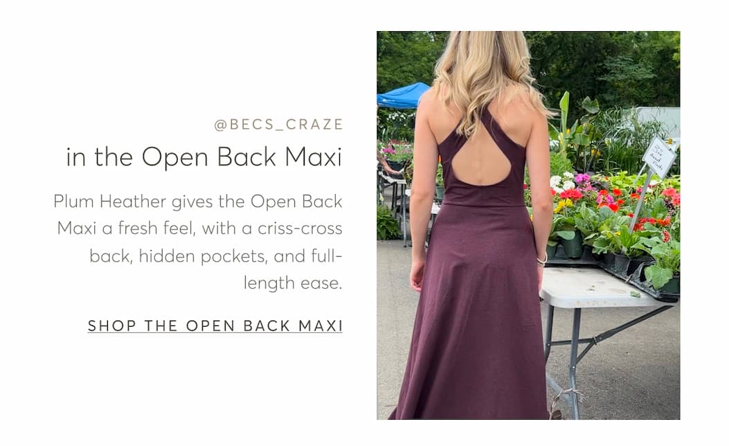 Plum Heather gives the Open Back Maxi a fresh feel, with a criss-cross back, hidden pockets, and full- length ease. | Shop The Open Back Maxi