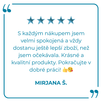 S každým nákupem jsem velmi spokojená a vždy dostanu ještě lepší zboží, než jsem očekávala. Krásné a kvalitní produkty. Pokračujte v dobré práci! 👍😘 MIRJANA Š.