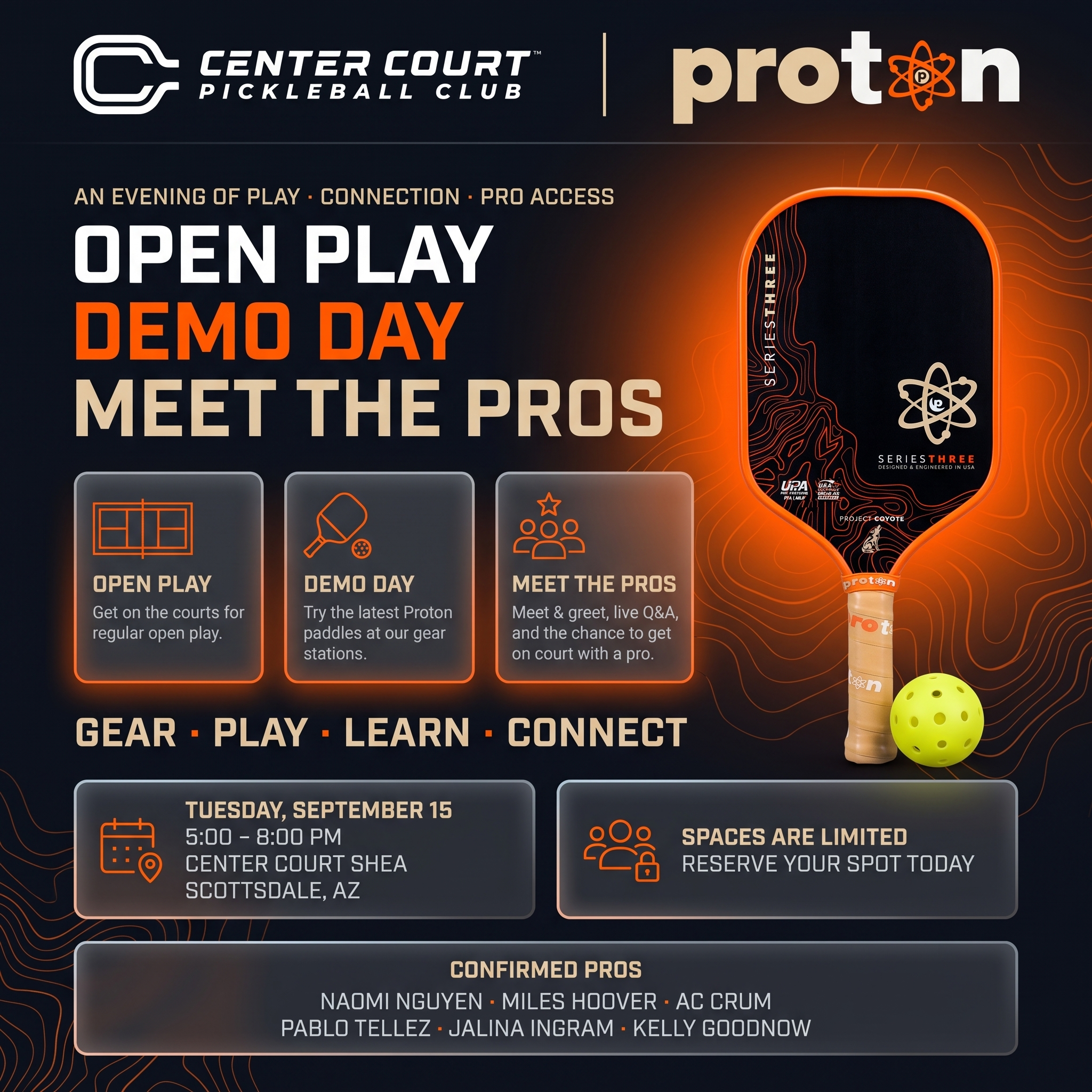 Center Court x Proton open play and demo day event at Center Court Shea in Scottsdale, Arizona