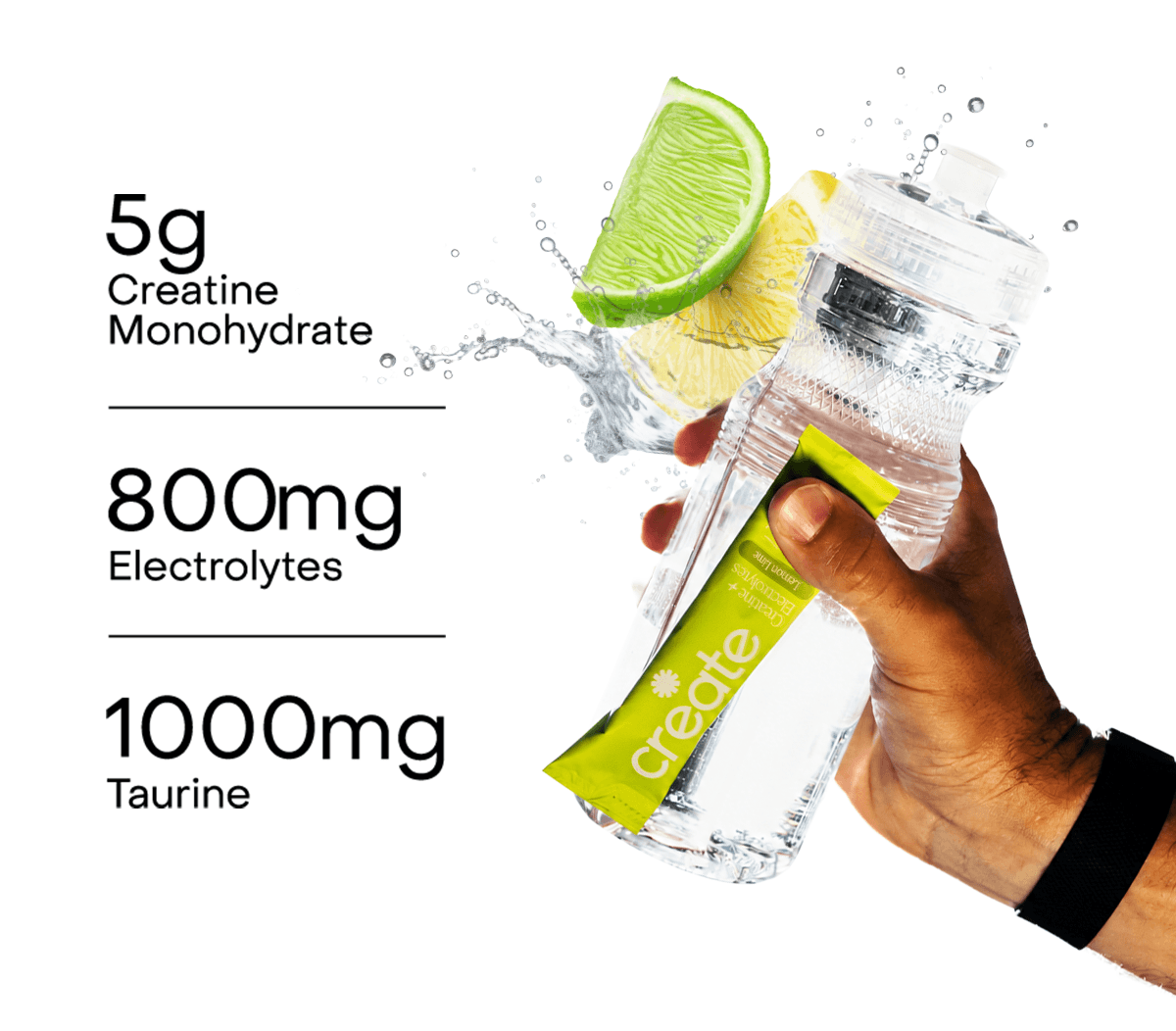 5g Creatine Monohydrate. 800mg Electrolytes. 1000mg Taurine. 