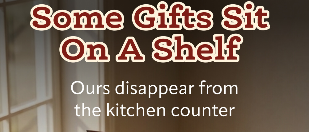 Some gifts sit on a shelf