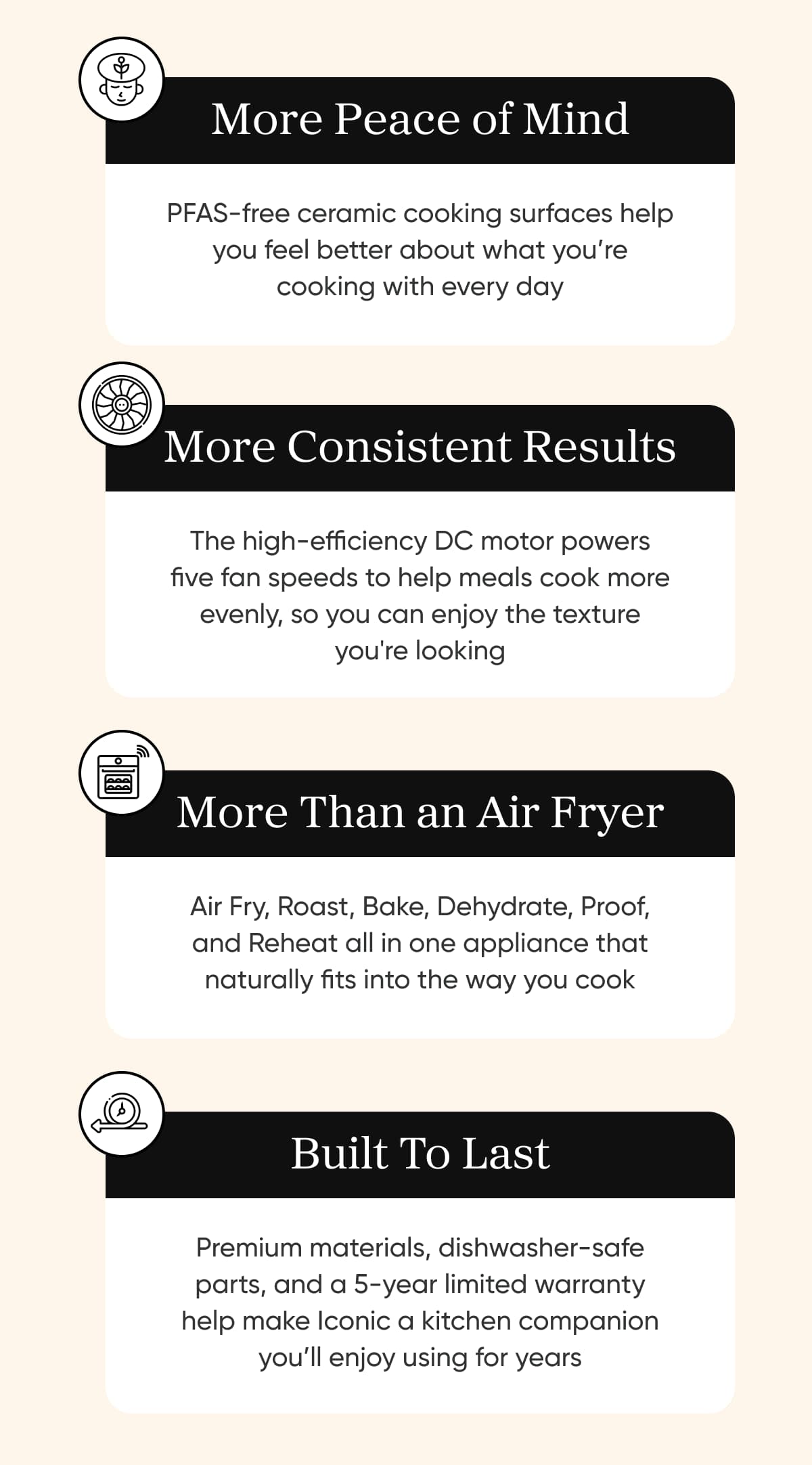More Peace of Mind  PFAS-free ceramic cooking surfaces help you feel better about what you’re cooking with every day