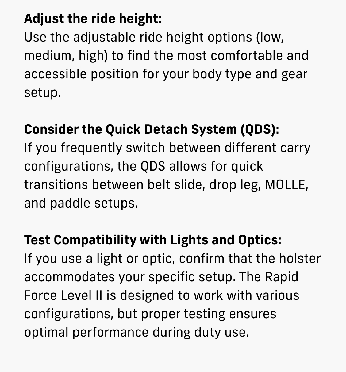 Rapid Force&reg; Level II Duty Holster | IMPROVEMENT TIPS