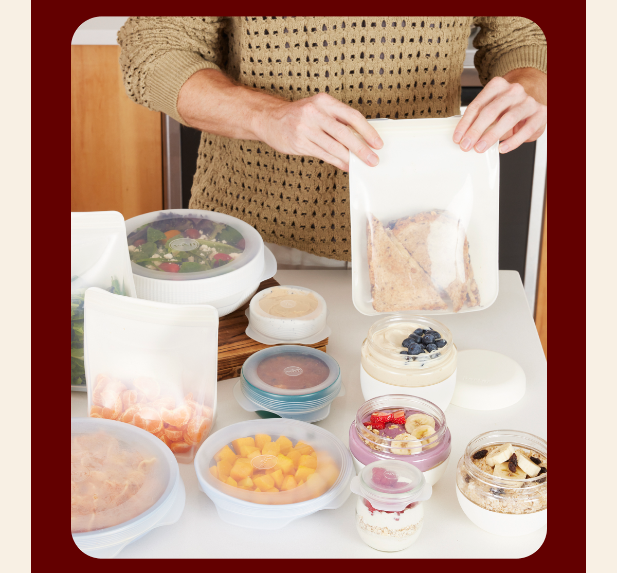 food on table with silicone covers