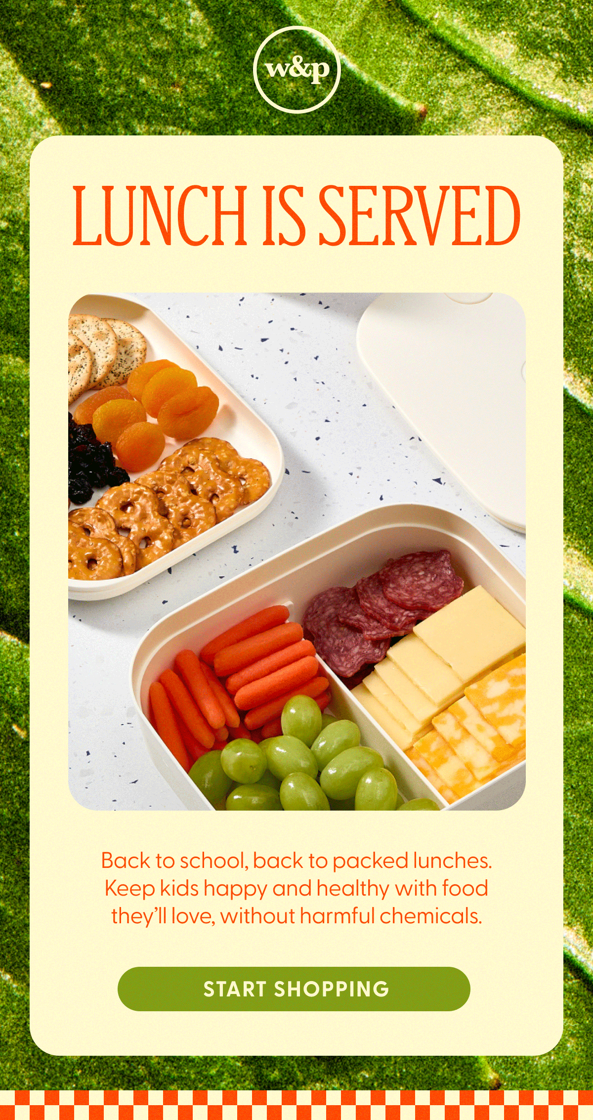 LUNCH IS SERVED Back to school, back to packed lunches. Keep kids happy and healthy with food they'll love, without harmful chemicals.