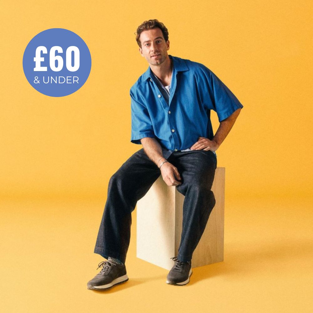 Model on chair wearing Sailview Beeswax