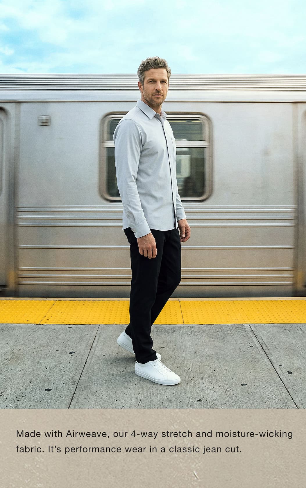 Made with Airweave, our 4-way stretch and moisture-wicking fabric. It’s performance wear in a classic jean cut.