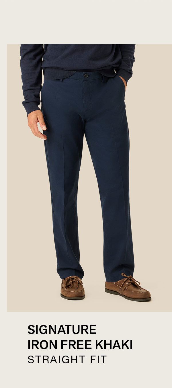 SIGNATURE IRON FREE KHAKI STRAIGHT FIT