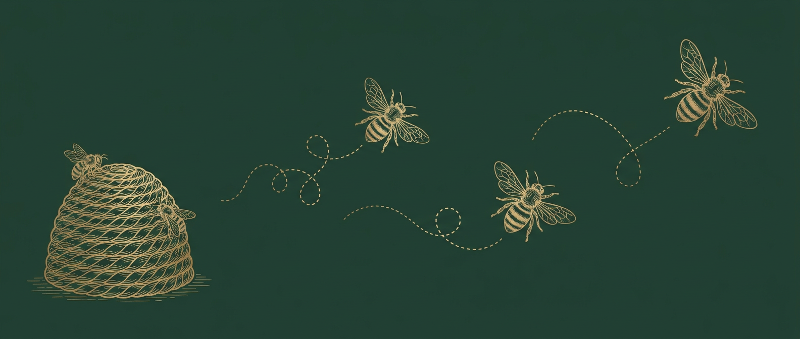 The farm's bees, drawn in gold