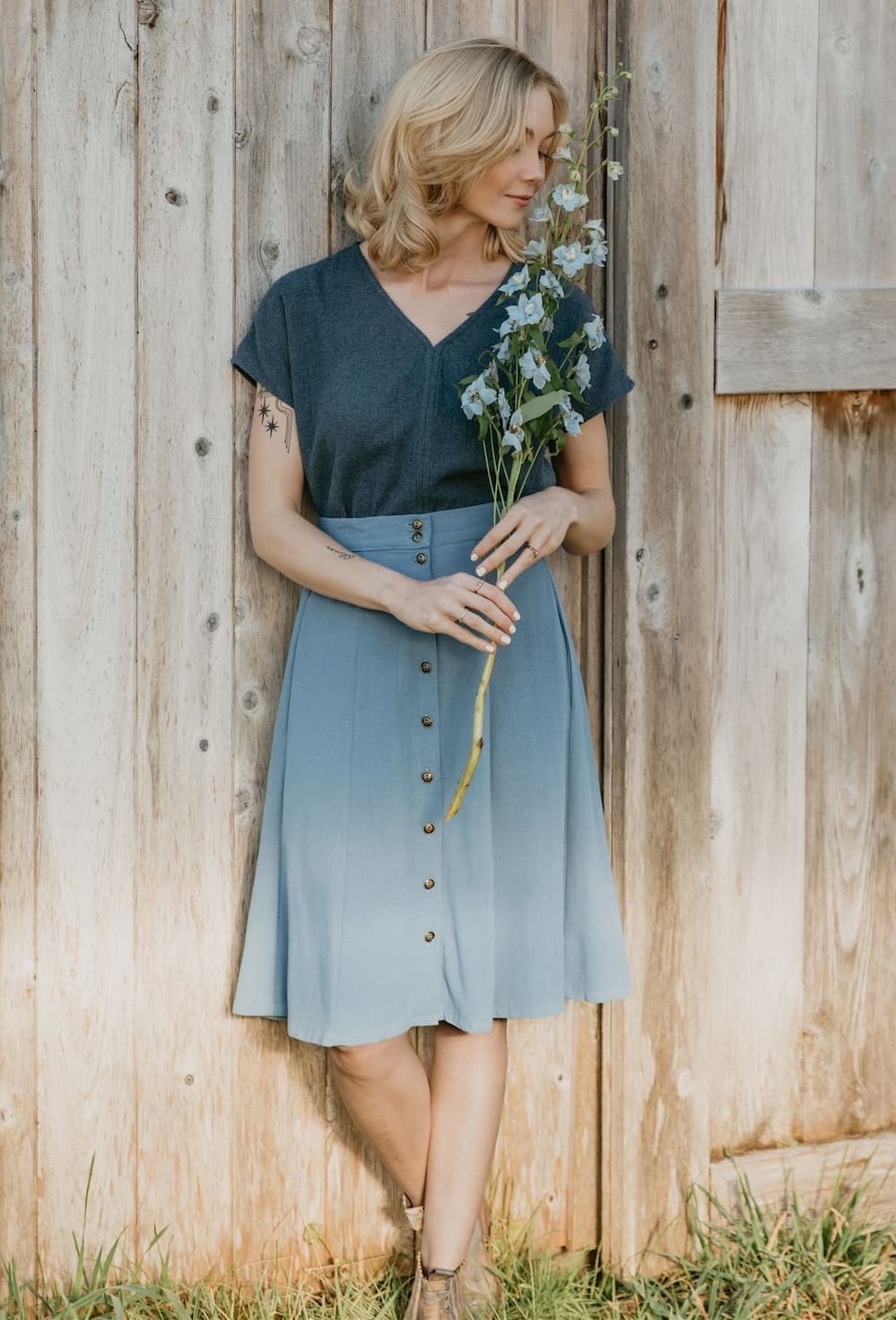 Bae Skirt and Dolman top in dusty blue